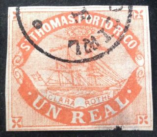 St Thomas Porto Rico 1 Real Orange Red Stamp