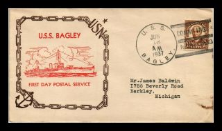 Dr Jim Stamps Us Naval Postal Service Richell Cachet Cover Uss Bagley 1937