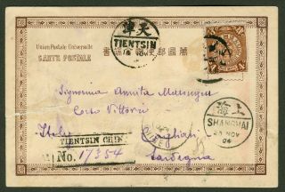 1904 Coiling Dragon Cip Stamp Postcard Cover China Tientsin - Italy Registered