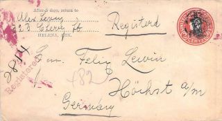 1919 Helena Arkansas. ,  Registered Cover To Germany,  Multi Franking On Reverse