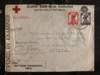 1940s Shimla India Censores Cover To Red Cross Geneva Switzerland Signed