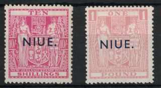 Niue,  Sg 85 & 86,  10/ - & £1 Lightly Mounted,  Cat £125.