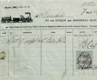 Gb Ireland Dublin & Drogheda Railway Way Bill 1861 {samwells - Covers} Cv228