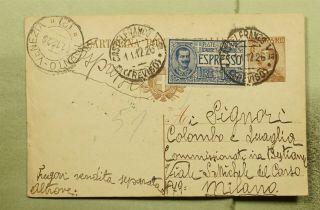 Dr Who 1926 Italy Castelfranco Uprated Postal Card Special Delivery E47427