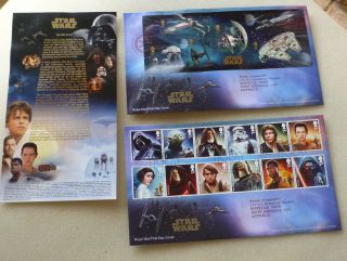 2015 Uk Star Wars Set Of 2 Mini Sheet And Set Of Stamps Fdc First Day Covers