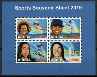 Aruba 2019 Mnh Sports Windsurfing Baseball Taekwondo Motocross 4v M/s Stamps