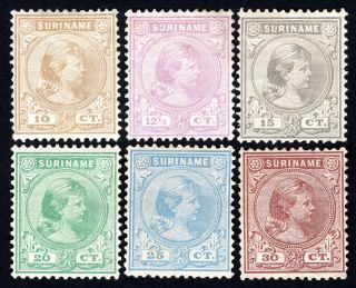 Suriname 1892 - 1893 Set Of 6 Stamps Mi 29 - 34 Mng Cv=130€
