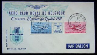 Belgium Sc C12a,  1951 Aero Club Royal 50th Anniv.  Special Flight Cover