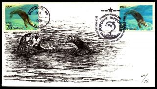 Scott 2510 25 Cents Sea Otter David Peterman Hand Painted Joint Fdc 69 / 75