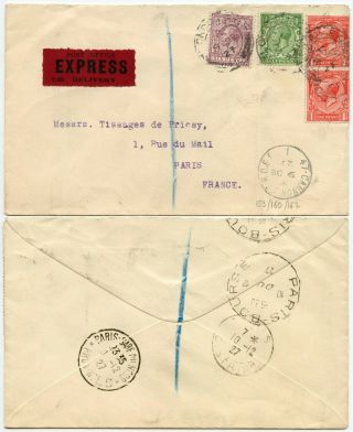 Gb Post Office Express Delivery 1927 France Gare Du Nord Rail Transit Same Day