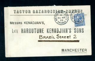 British Post Office Smyrna Attractive Cover 1922 To Manchester (au608)