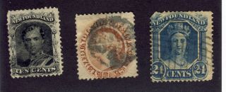 3x Newfoundland Stamps No.  27 - 10c 28 - 12c 31 - 24c Cat.  Value=$95.  00
