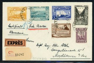 Peru Postal History: Lot 6 1937 Reg Multifranked Waterlow Callao - Germany $$$
