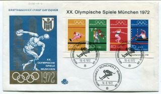 Germany 1972 Munich Olympics - Souvenir Sheet Cachet Fdc Cover -