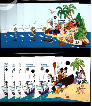 / 5x Grenada - Mnh - Disney - Cartoons - Mickey - Island - Goofy - Ships - Donald
