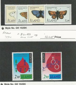 Aland,  Postage Stamp,  78 - 81,  82 - 83 Nh,  1994 Butterfly,  Jfz
