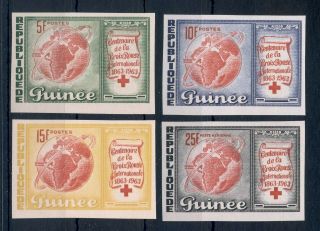 Guinea 1963 Compl.  Set 4 Stamps Imperforat Mnh Red Cross Centenary - Mi.  204 - 7b