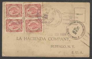 Guatemala 1924 Postcard To Usa With 50c X 4