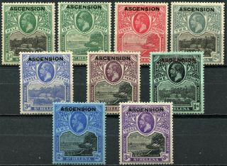 Ascension 1922 St Helena Overprints,  Sg 1 - 9,  Hinged,  Cv £325