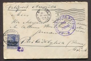 German Occupation Of Belgium 1916 Two Aachen Censored Covers To Usa W/ Contents