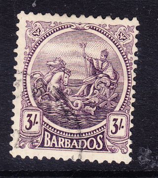 Barbados 1921 Sg228 3/ - Deep Violet - Wmk Script Ca - Very Fine.  Cat £85