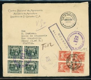 El Salvador Postal History: Lot 9 1947 Official " Tarde " Postage Due France $$$