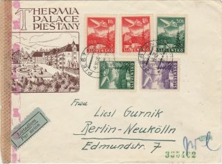 Slovakia Ww2 Censored Airmail Cover 1943 Terma Palace Piestany To Berlin Germany