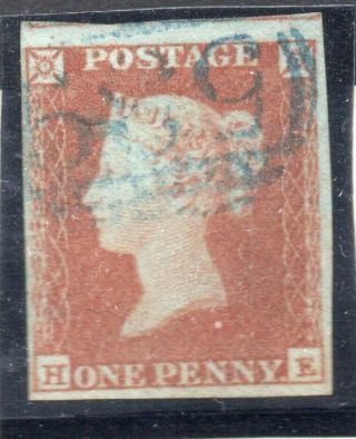 4 Margined Example Penny Red Imperf S.  G.  8,  With Blue Postmark,  539 Narbeth