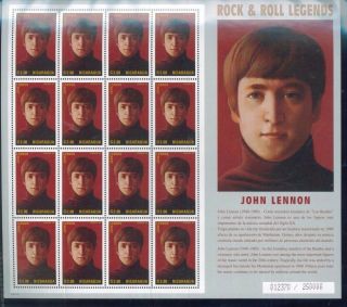 John Lennon Rock & Roll Legends Commemorative Sheet 2123 Mnh - Ncaragua E24