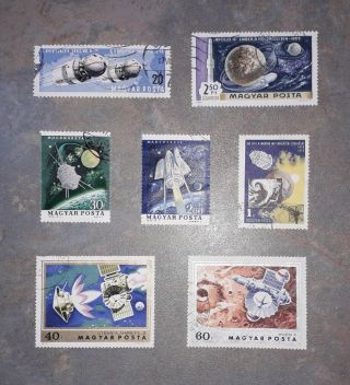 Set Of 7 X Space Themed Hungarian (magyar Posta) 1960s - 1970s Postage Stamps