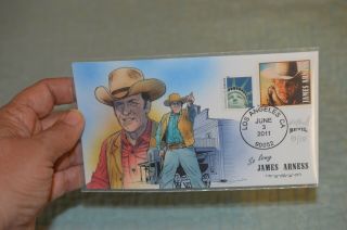 So Long James Arness Handpainted And Numbered By Bevil 93/150 Fdi Fdc
