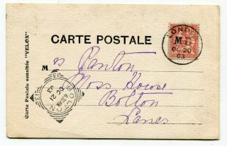 Uk Squared Circle Postmarks - Bolton 1903 - France Mb Ship Cancel - Postcard -