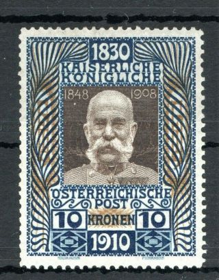 Austria,  1910,  Scarce 10 Kronen Jubilee Issue,  Mh,