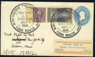 U.  S.  1926 First Flight Airmail N.  Y.  City To Boston,  Mass