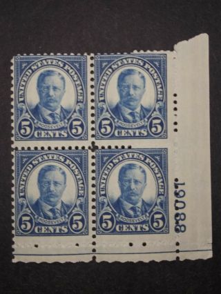 Riv: Us Mnh 637 Plate Block Of Four Fresh 5 Cent Roosevelt 1927 Issue 2v
