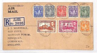 Bh57 1946 St Lucia Castries Gb Newquay Registered Airmail Issues