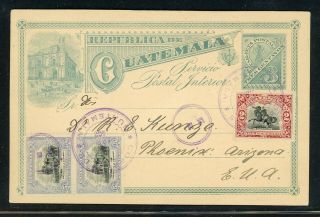 Guatemala Postal History: Lot 10 1908 Uprated Pc Guatemala - Phoenix $$$