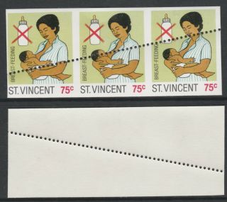 St Vincent 3683 - 1987 Child Health 75c Imperf Strip With Stray Perforation U/m