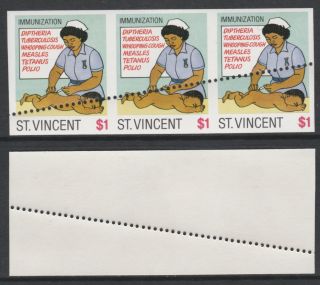 St Vincent 3684 - 1987 Child Health $1 Imperf Strip With Stray Perforation U/m