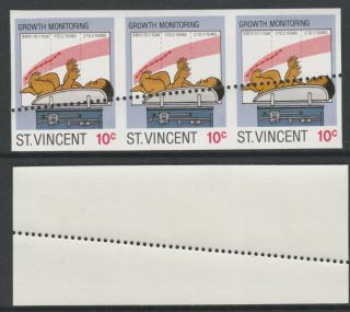 St Vincent 3681 - 1987 Child Health 10c Imperf Strip With Stray Perforation U/m