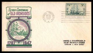 Us Frigate Constitution 3c Issue 1947 Ken Boll Cachet On Unsealed Fdc