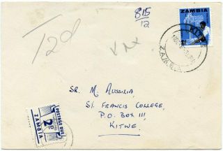 Zambia 1965 Local Cover W/1p,  Postage Due 2p W/kitwe Cds