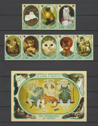 St Thomas & Prince Islands 1981 Sc 633,  5,  7 Intl Year Of Child - Cats Mnh $19.  75