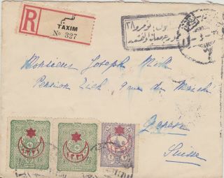 697) Turkey 1917 - Rare Registered Censor Cover Taxim To Suisse - Perfect