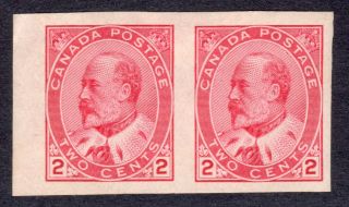 Canada 1903 - 12 Kevii 2c Pale Rose - Carmine Imperf Pair M,  Sg 177a Cat £30