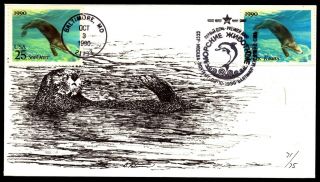 Scott 2510 25 Cents Sea Otter David Peterman Hand Painted Fdc 71 Of 75