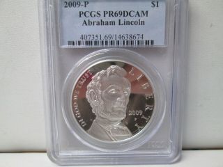 2009 P Abraham Lincoln Silver Proof Dollar Commemorative Pcgs Pr69 Dcam