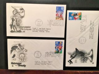 Daffy Duck Usa Stamps 3 Fdc,  Cachet,  Lot