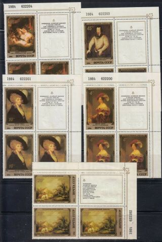 Russia 1984 Mi.  5363 - 67 Hermitage English Paintings Set 5 Stamps Bl.  Of 3 Label