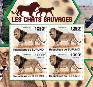 Lion African Wild Cats Animal Stamp Sheet 3 Of 5 (2011 Burundi)